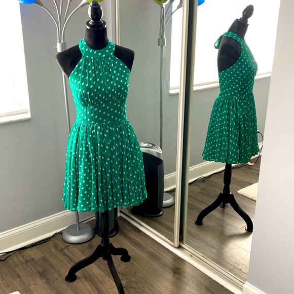 Green Polka Dot Halter Dress - Picture 1 of 8